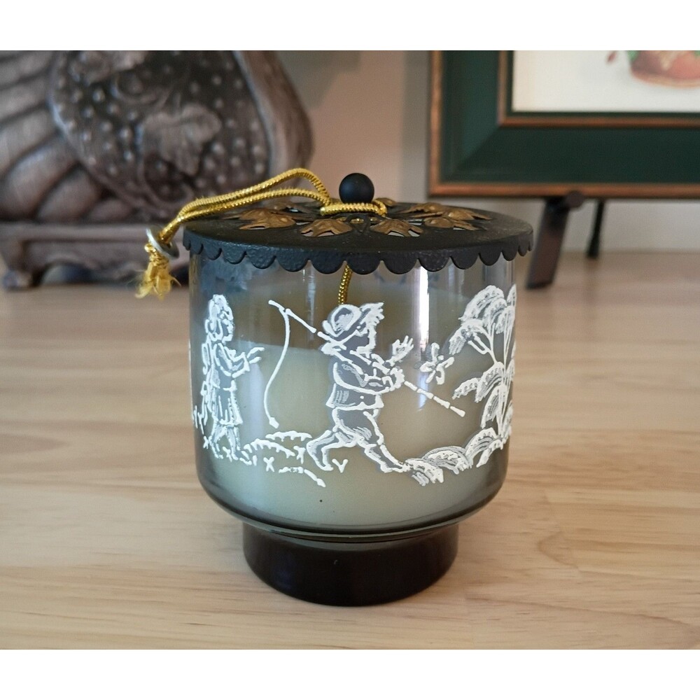 Libbey Mary Gregory Vintage Asian Glass Scented Candle with Metal Lid 3.25" - Picture 2 of 11